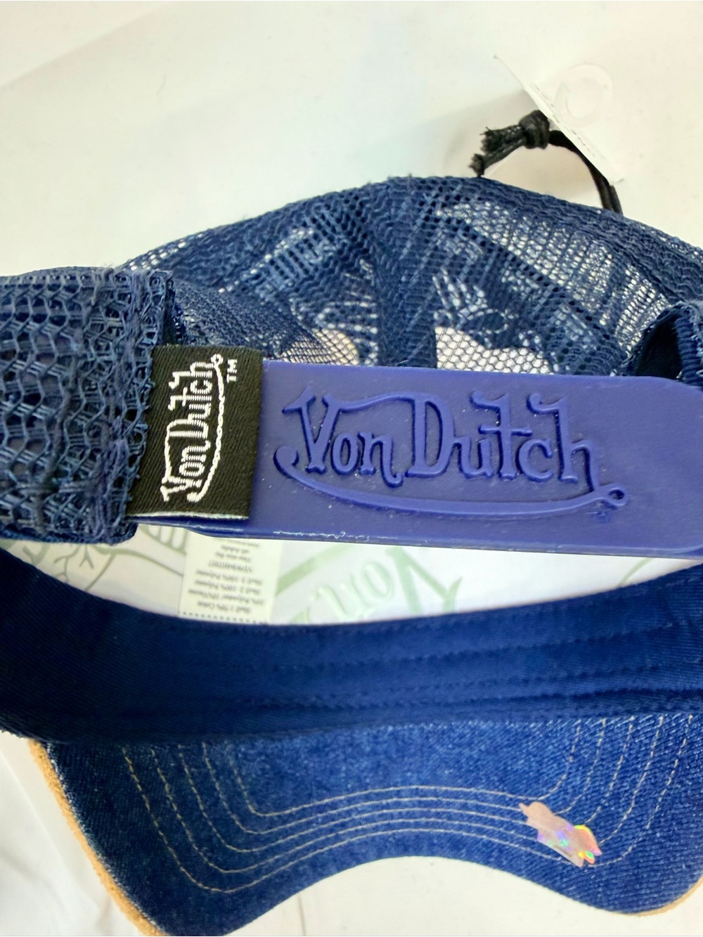 Von Dutch Dark Blue Denim/Khaki Suede Trucker Hat - NWT - Picture 5 of 5